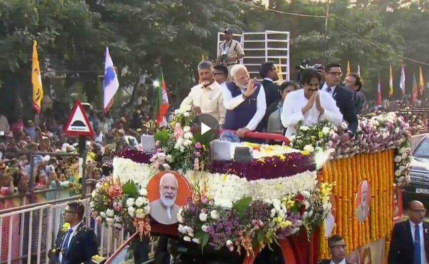 PM Modi Holds Roadshow In Andhra Pradesh's Visakhapatnam