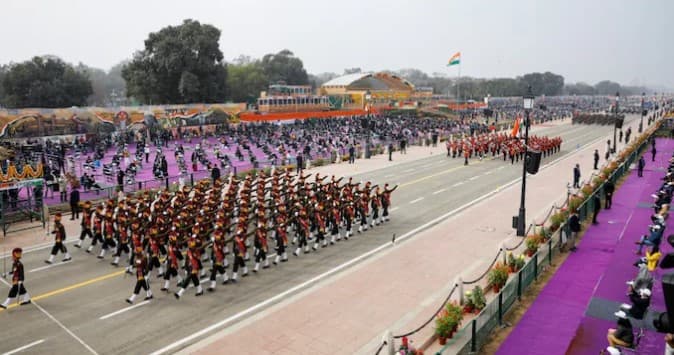 Stage Set For 76th Republic Day Celebrations At Kartavya Path In New Delhi 