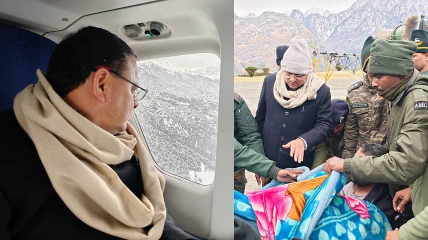 CM Dhami Conducts Aerial Survey Of Avalanche-Hit Region, Says '48 Trapped People Rescued So Far'