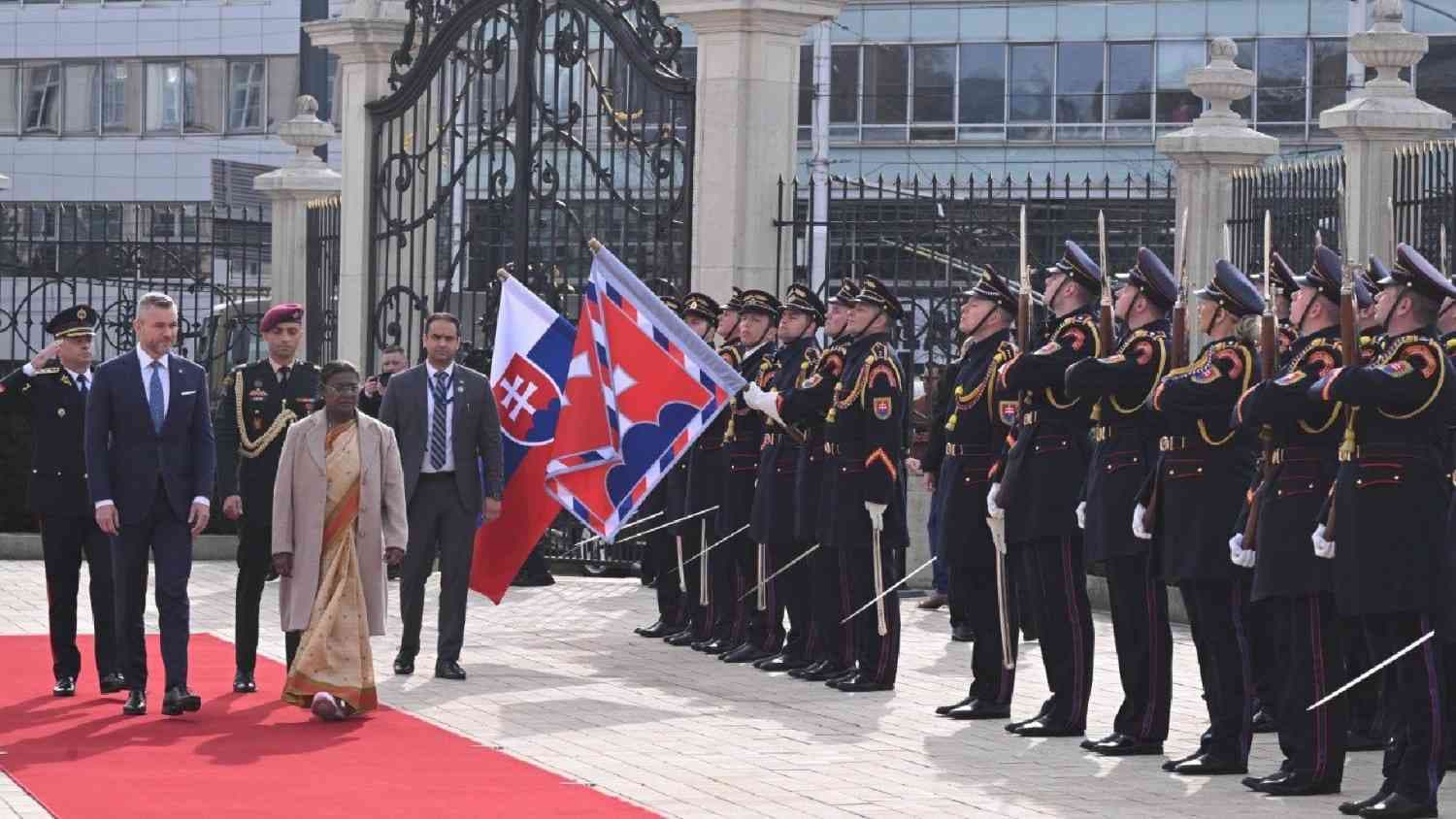 President Murmu Accorded Guard Of Honour, Ceremonial Welcome In Slovak Republic