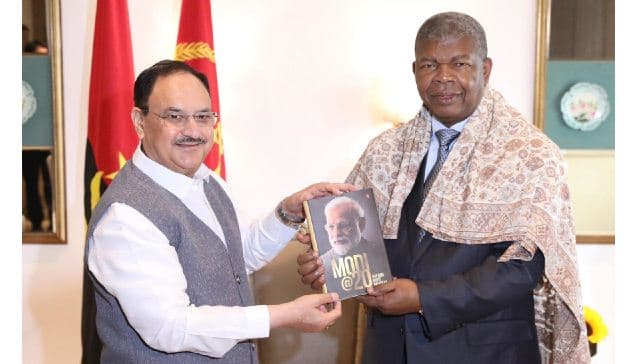Union Health Minister JP Nadda Presents 'Modi@20' Book To Angolan President Joao Lourenco