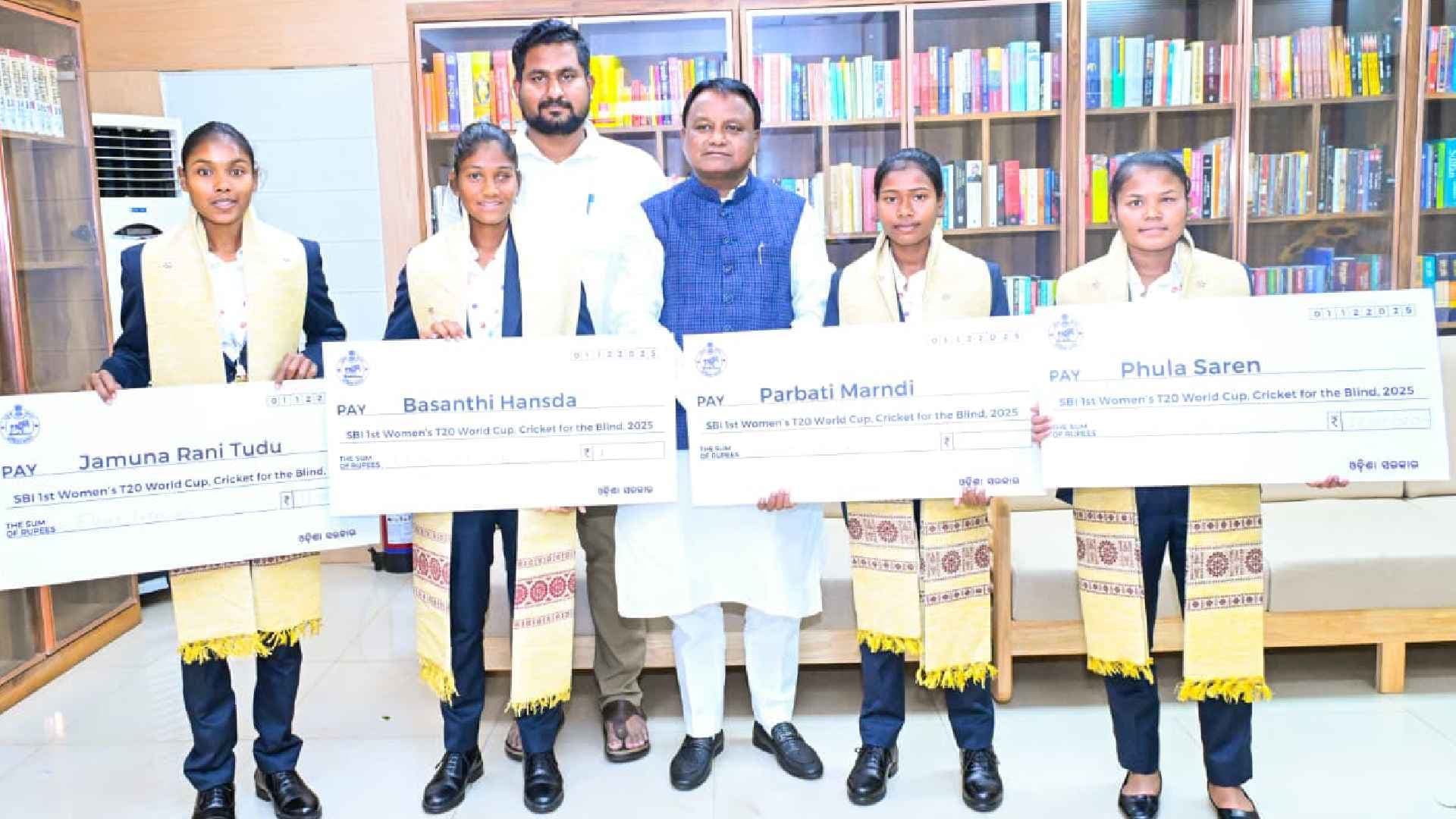 CM Majhi Felicitates Visually Impaired Women Cricket Stars from Odisha After World Cup Triumph