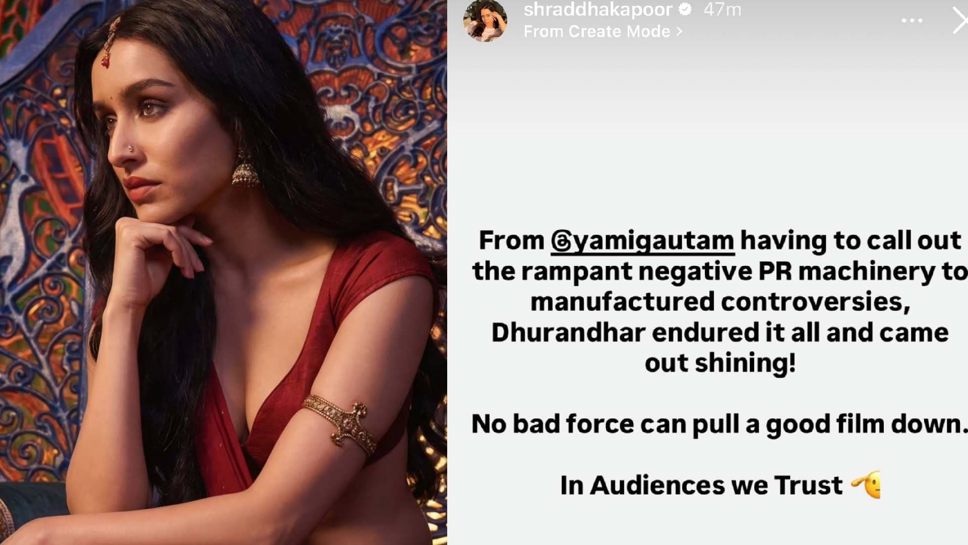 'Truly Terrible', Says Shraddha Kapoor in Her Blunt Message to 'Dhurandhar' Director Aditya Dhar
