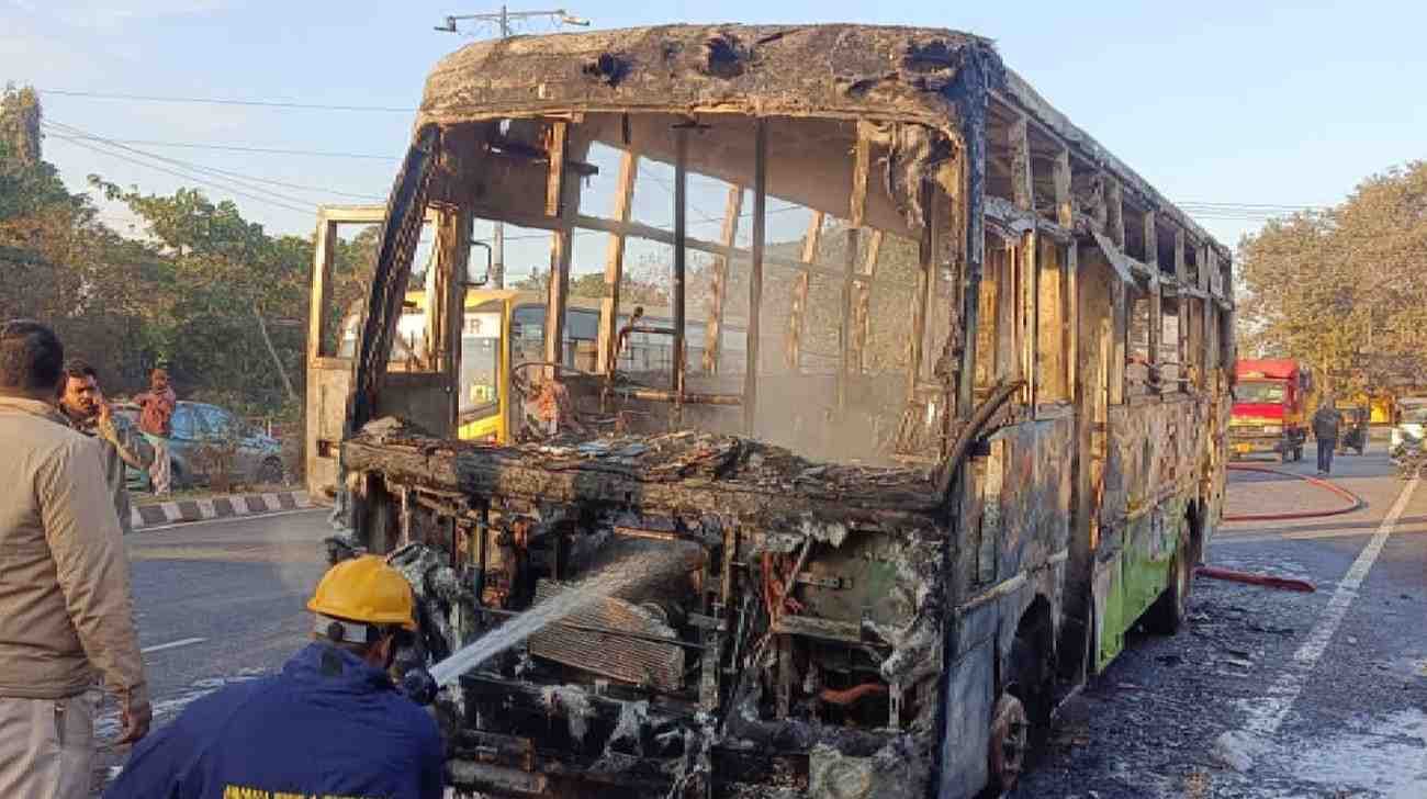 Ama Bus Catches Fire Near Kalinga Studio Square In Bhubaneswar