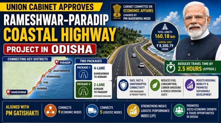 Union Cabinet Approves Rameshwar–Paradip Coastal Highway Project in Odisha