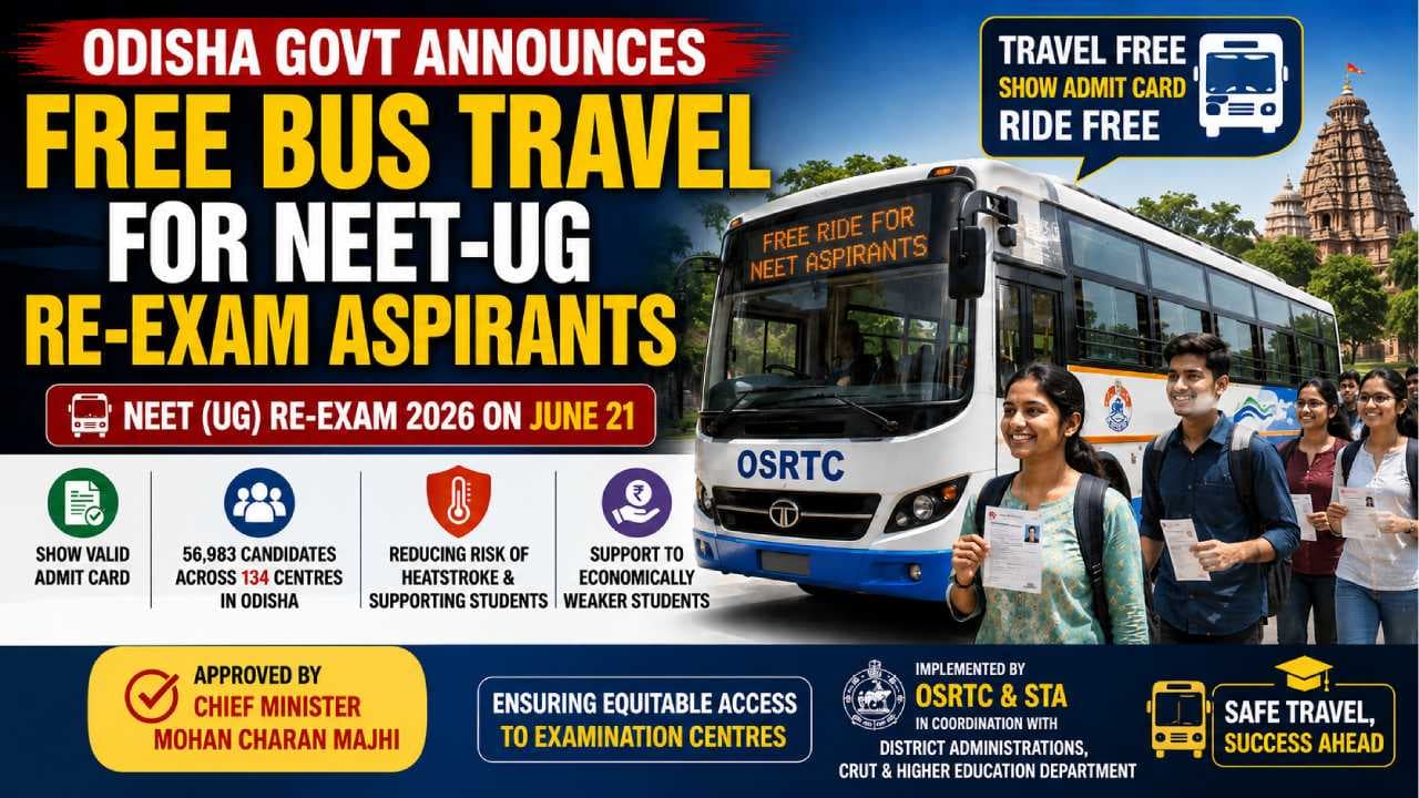 Odisha Govt Offers Free Bus Travel for NEET Re-exam Candidates on June 21
