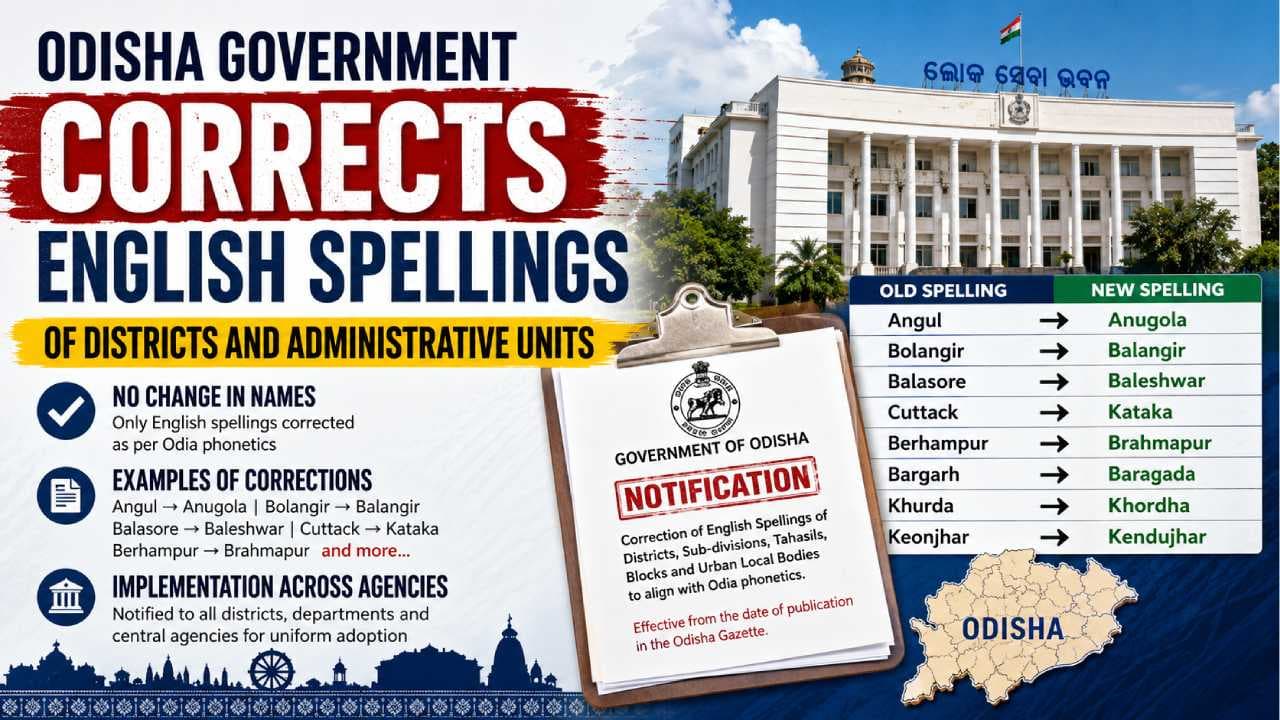Odisha Govt Corrects English Spellings of 64 Places Across 26 Districts