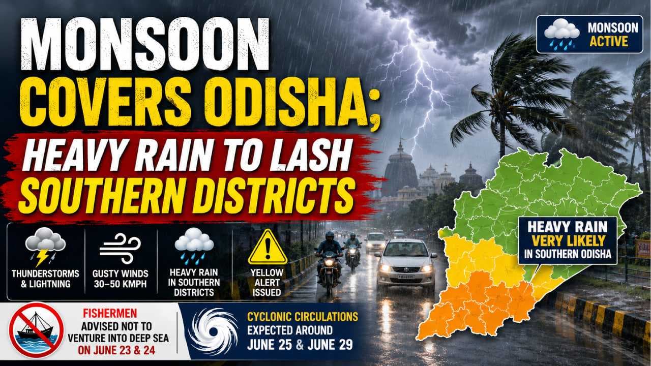 Monsoon Covers Odisha; Heavy Rain to Lash Southern Districts