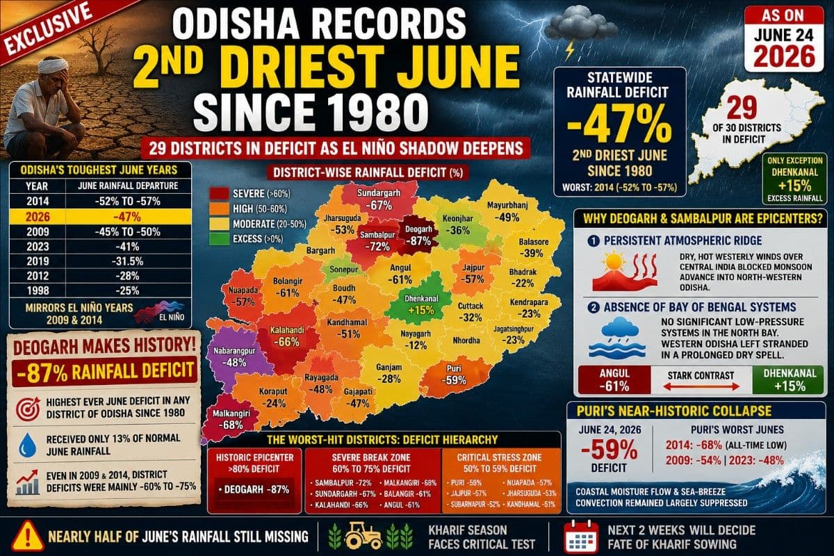 Odisha Records 2nd Driest June Since 1980; 29 Districts in Deficit as El Niño Shadow Deepens| Exclusive