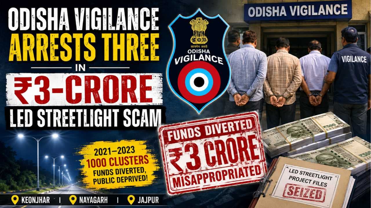 Odisha Vigilance Arrests Three Contractors in Multi-Crore LED Streetlight Scam
