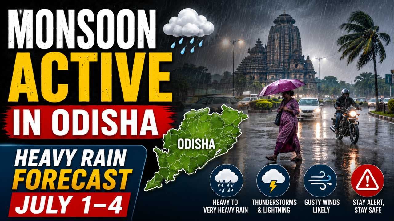 Monsoon Gains Strength in Odisha; Heavy Rain Likely from July 1–4