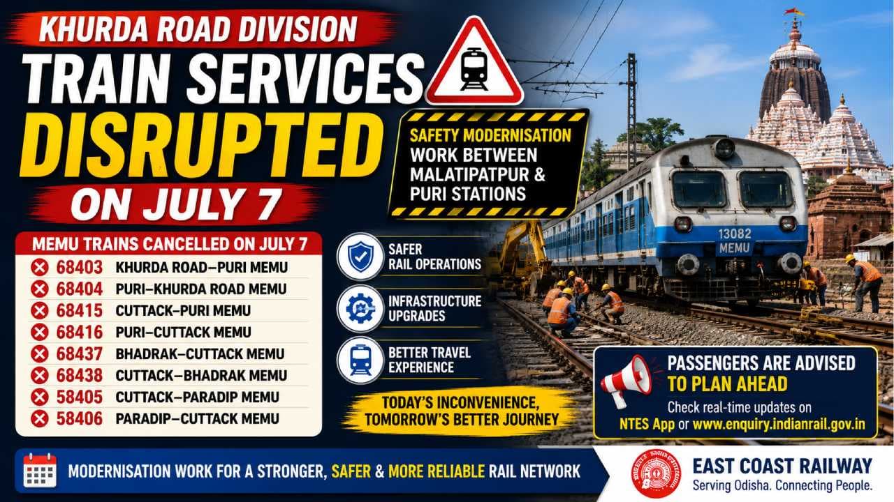 Indian Railways Cancels Several MEMU Services Amid Khurda Road Safety Works In Odisha 