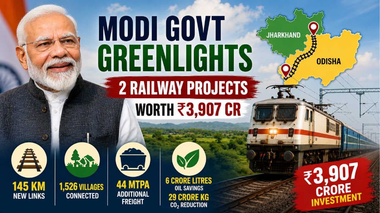 Modi Govt Greenlights Two Railway Projects Worth ₹3,907 Cr for Odisha, Jharkhand