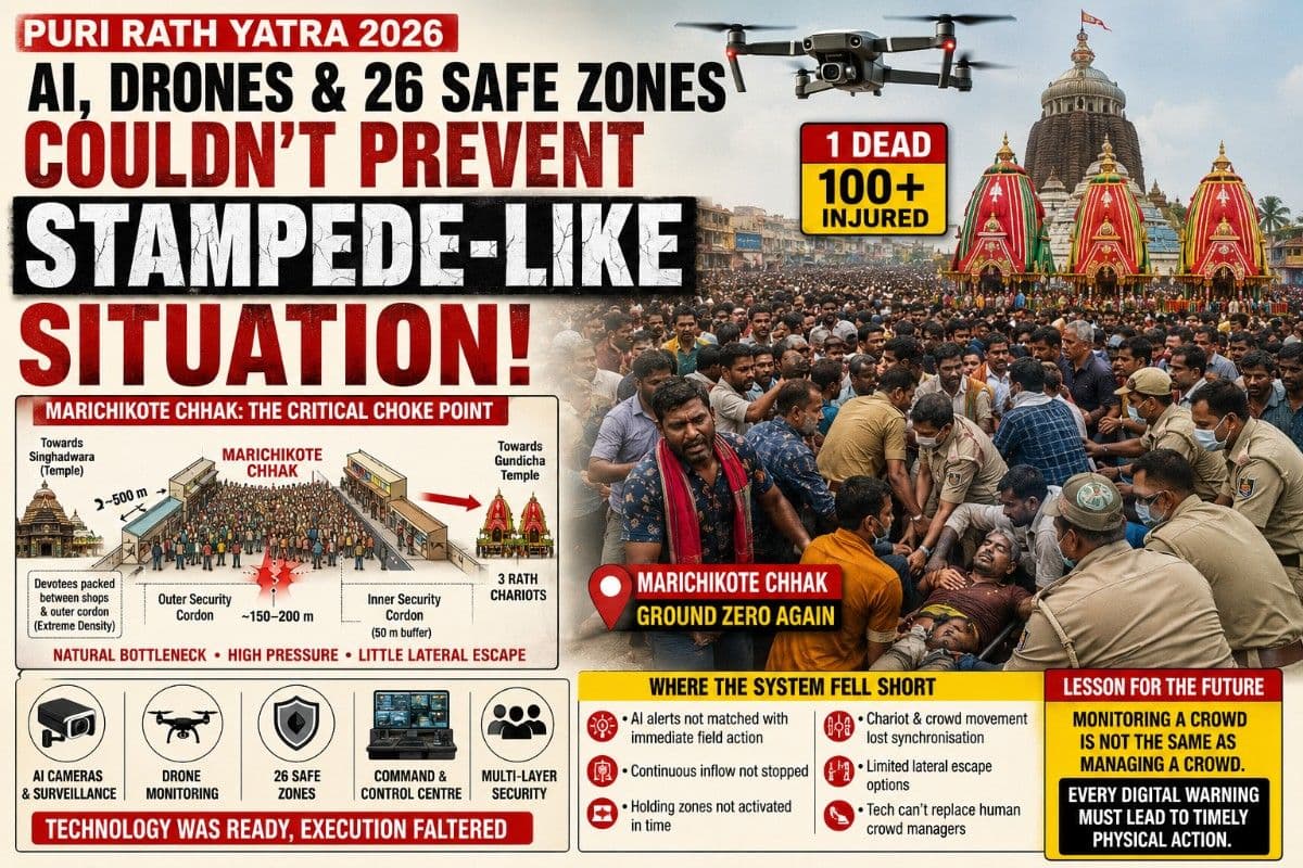 Puri Rath Yatra 2026: Why AI, Drones and 26 Safe Zones Could Not Prevent a Stampede like Situation at Marichikote Chhak | Special Report