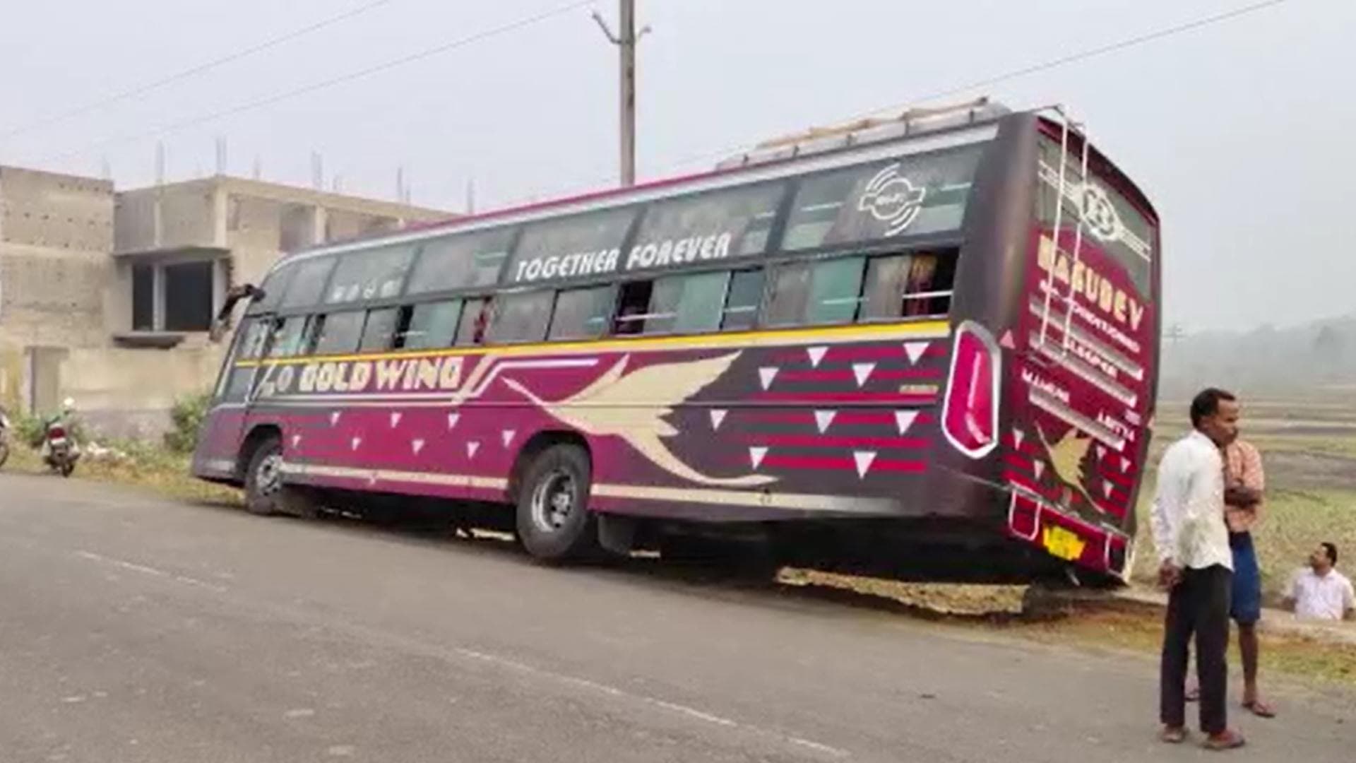 Passengers Narrowly Escape As Bus Skids Off Road In Balasore