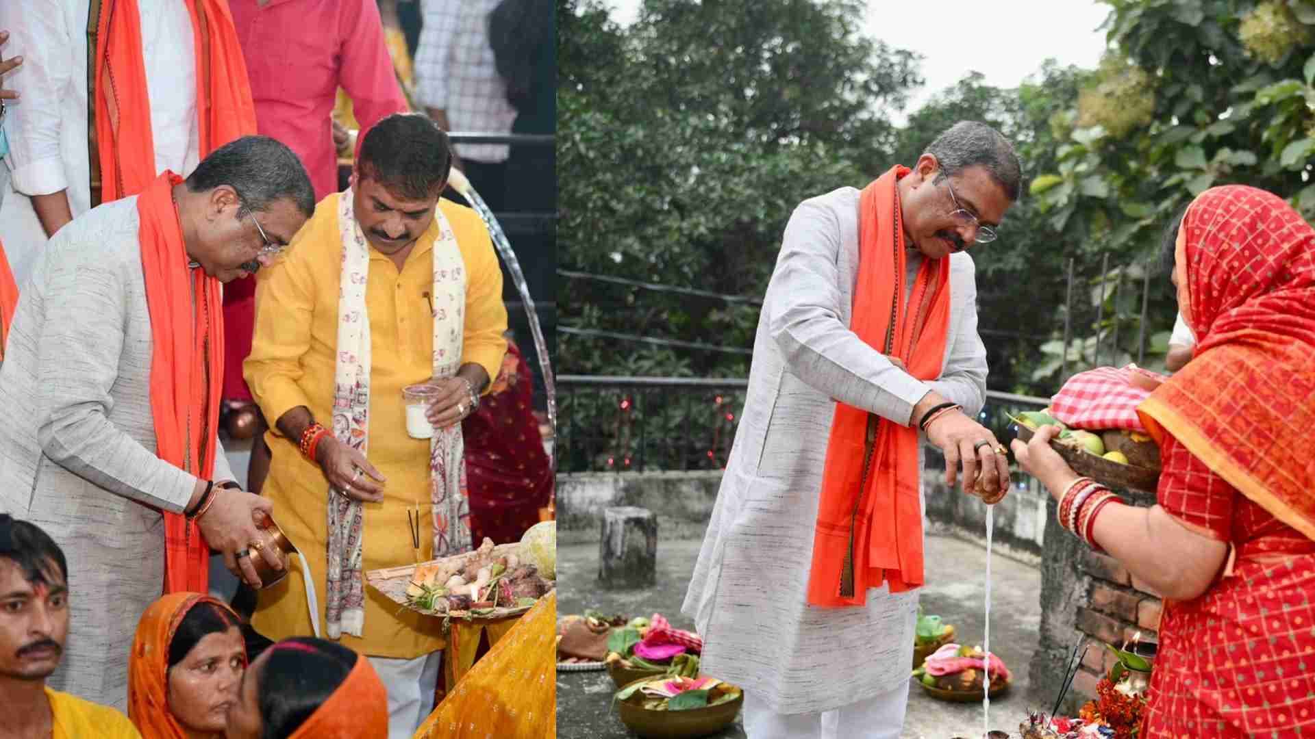 Union Education Minister Dharmendra Pradhan Performs 'Usha Arghya' In Patna