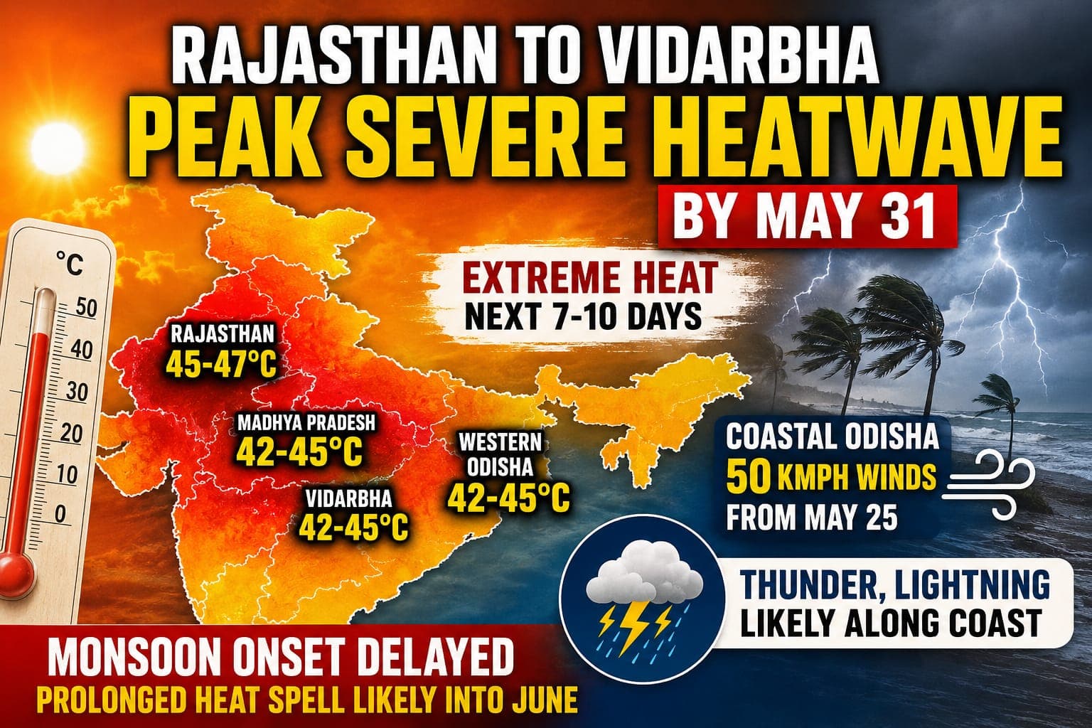 Rajasthan to Vidarbha Brace for Peak Severe Heatwave by May 31; 50 kmph Winds Likely Along Coastal Odisha from May 25| Exclusive