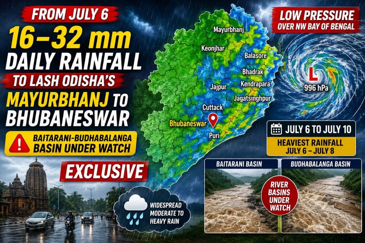 From July 6, 16–32 mm Daily Rainfall to Lash Odisha’s Mayurbhanj to Bhubaneswar; Baitarani-Budhabalanga Basin Under Watch| Exclusive