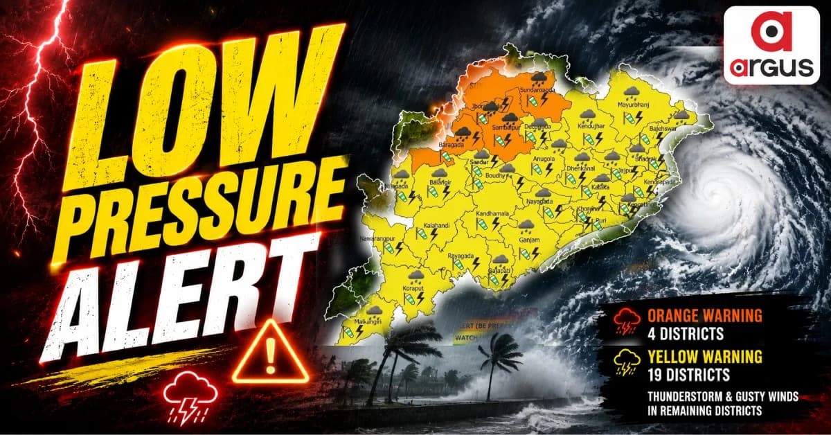 Orange Warning Issued for Four Districts in Odisha as Low-Pressure Forms