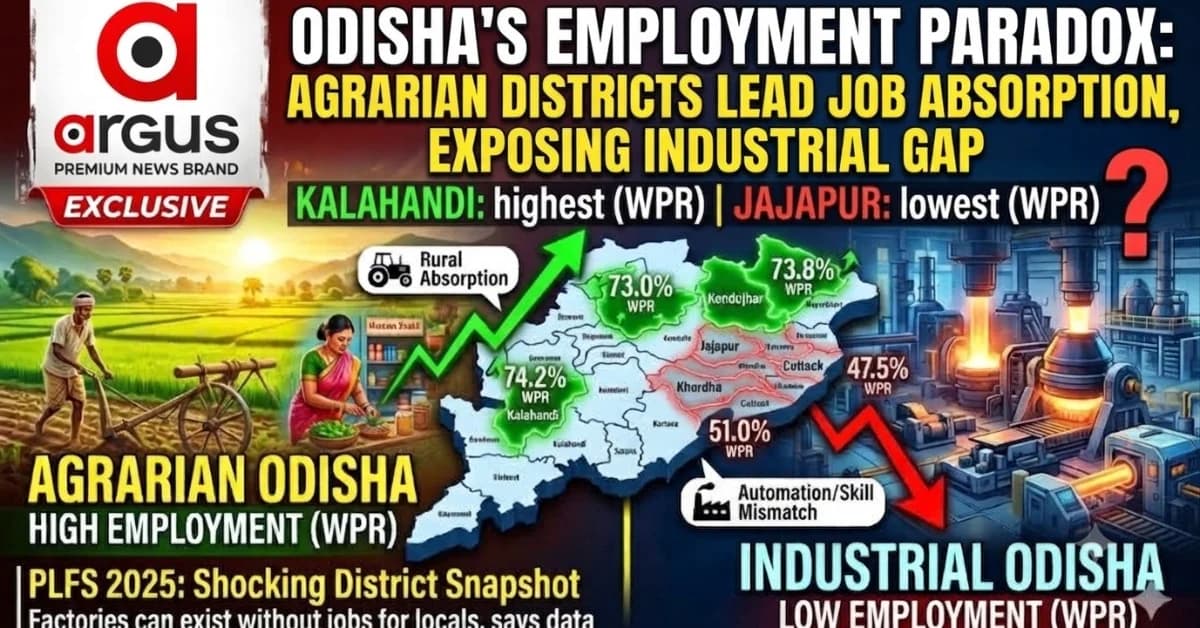 EXCLUSIVE| PLFS 2025 Glare on Odisha’s Employment Paradox: Agrarian Districts Outperform Industrial, Service sector Hubs like Jajapur and Khordha on WPR