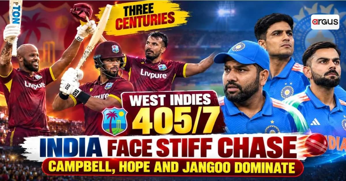 2nd ODI: Triple Tons Power West Indies to 405/7, India Face Record Chase in Guwahati
